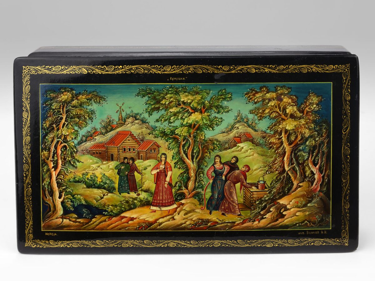 Шкатулка Мстёра «Кумушки», художник Н. Н. Волков, 1960-е