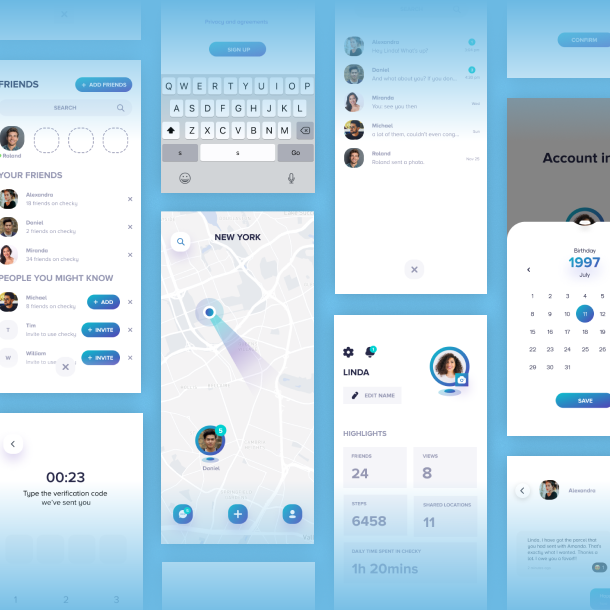 Checky is a realtime location sharing app designed by Yugen Branding