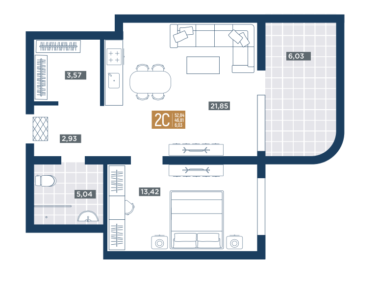 Планировка 2-комнатная 52,84 м²