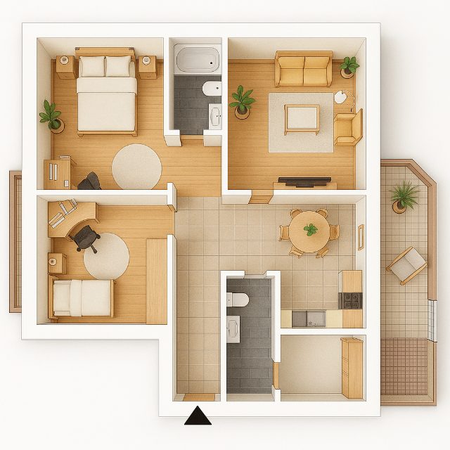 Планировка трёхкомнатной квартиры 67 м²