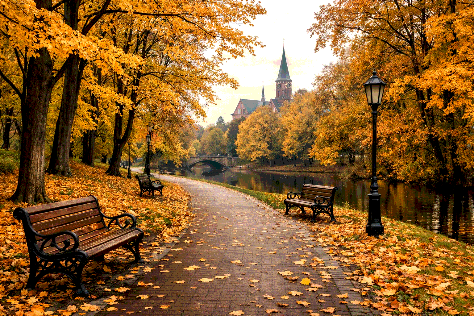 Калининград осенью парк прогулка