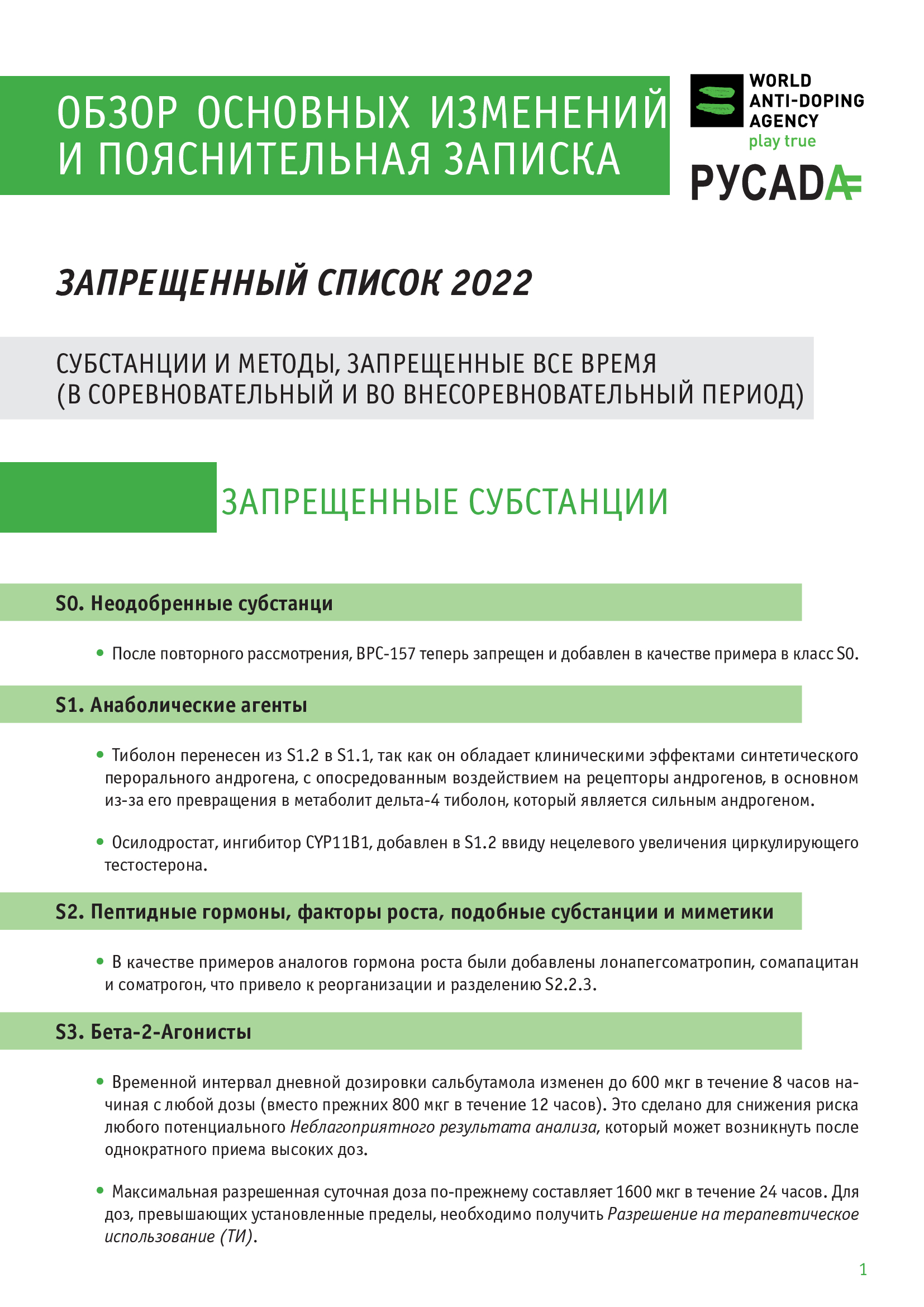 Как часто пересматривается запрещенный список по допингу. Обновлённый «запрещённый список» вступает в силу:.