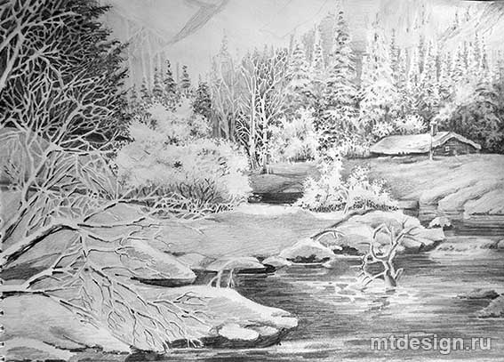 Зимний лес карандашом \\ Простой рисунок \\ Как нарисовать пейзаж