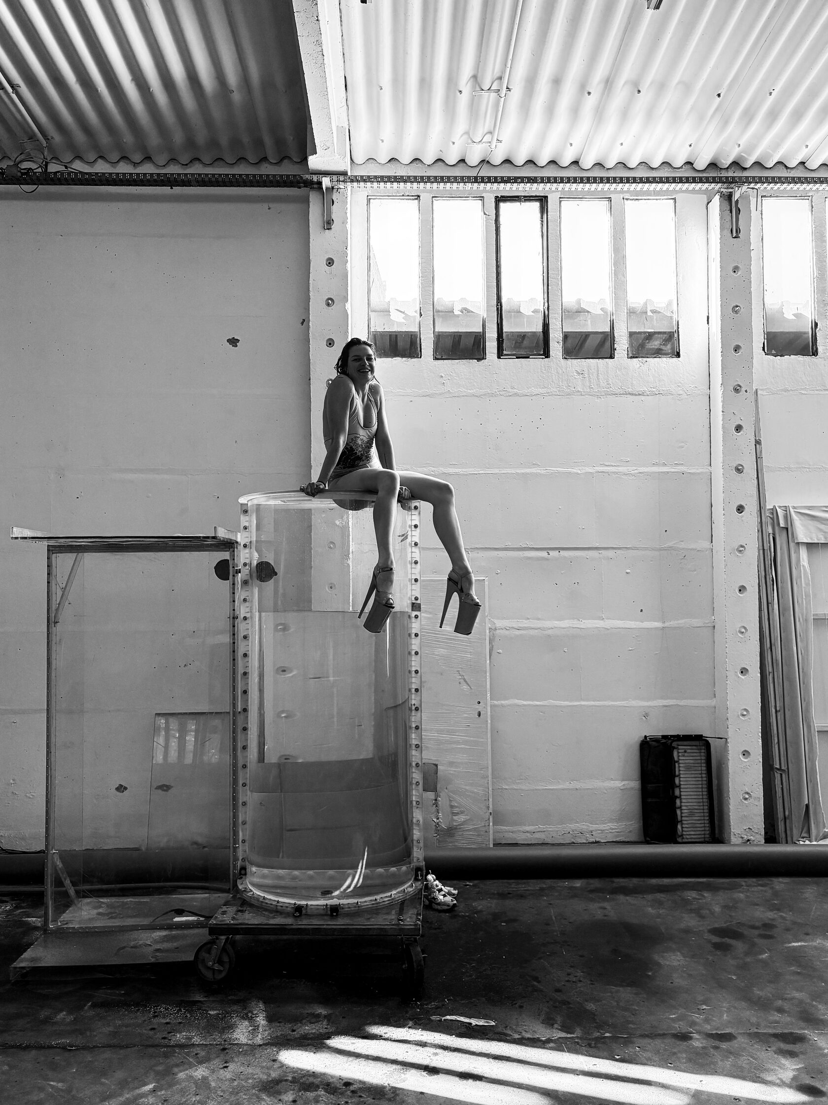 Performer on a water column