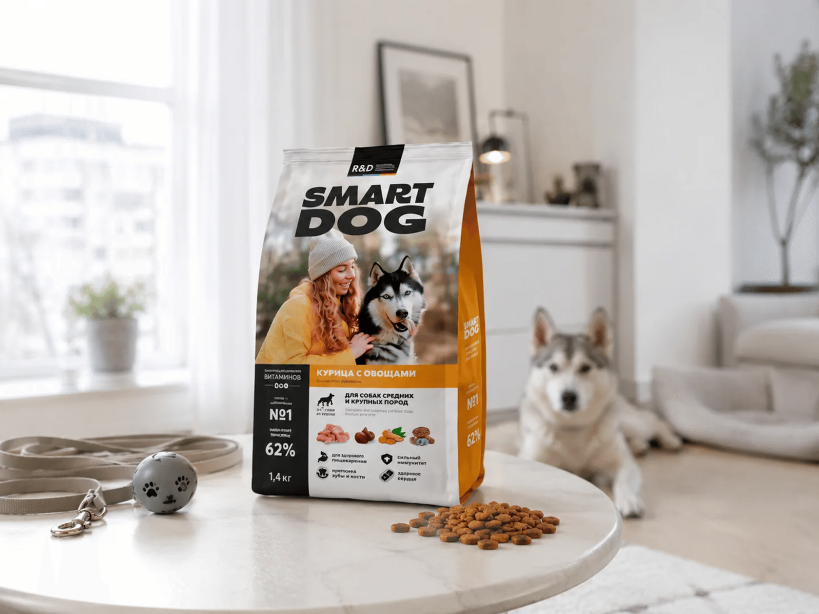 Корм Smart Dog в светлой квартире
