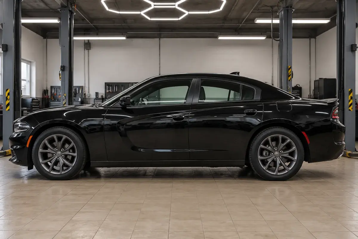 Иллюстрация: чёрный Dodge Charger, вид сбоку