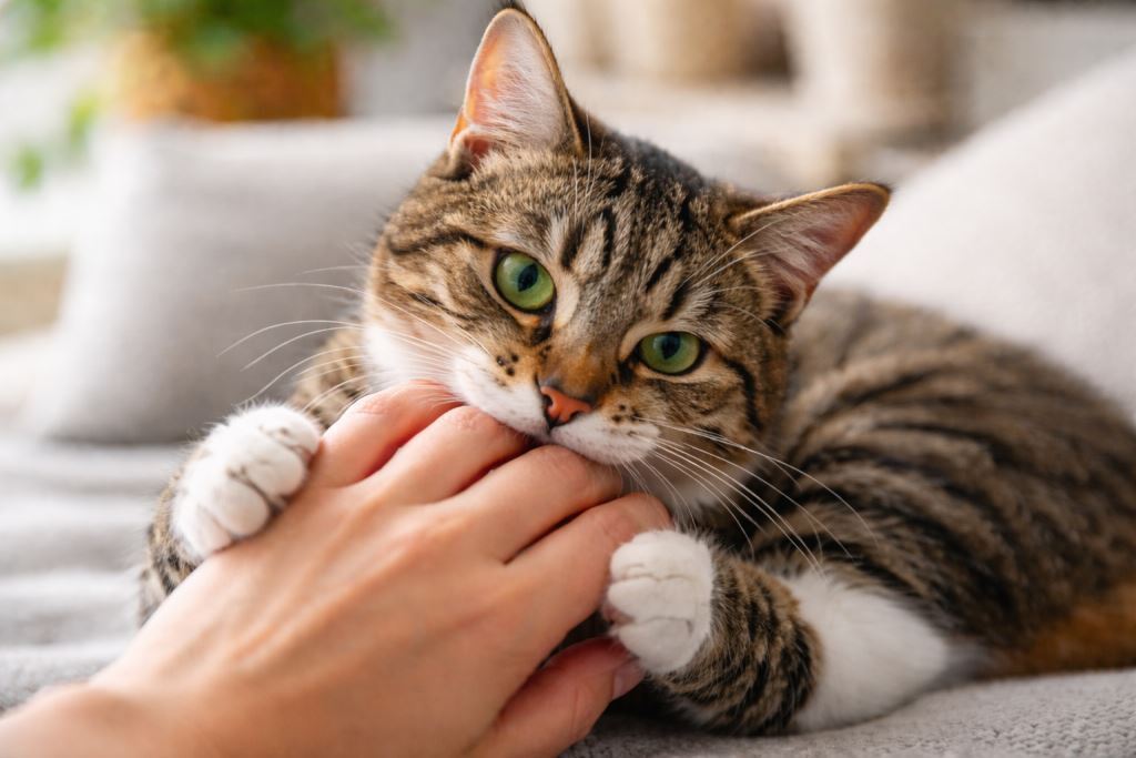 Кошка сначала лижет, а потом кусает