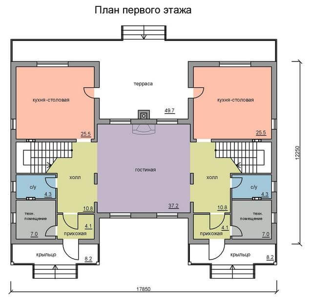 Проекты домов на 2 семьи с отдельными входами