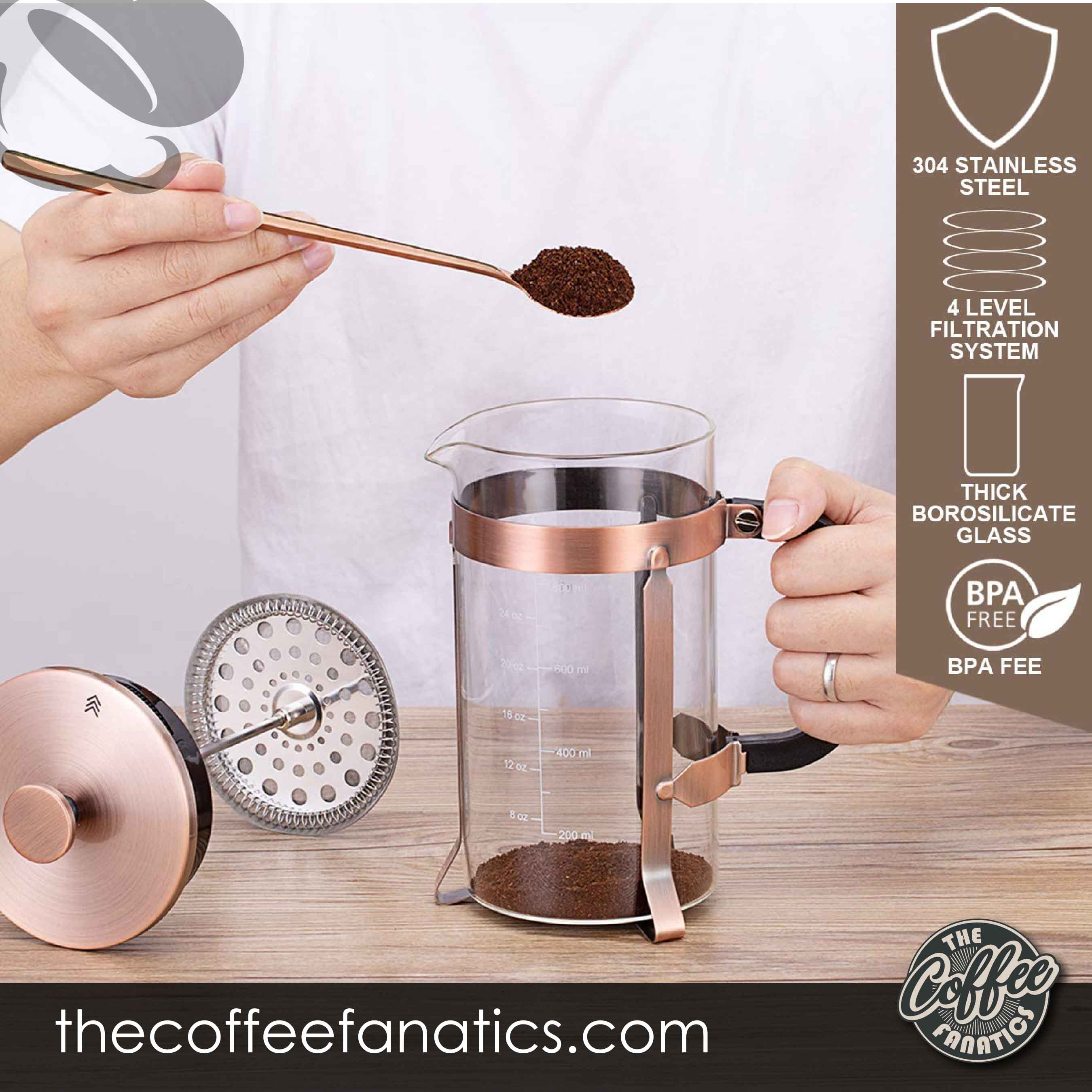 French Press Coffee Maker 34 Oz,The Only Encapsulated Lid Stainless Steel  304 - Stainless Steel