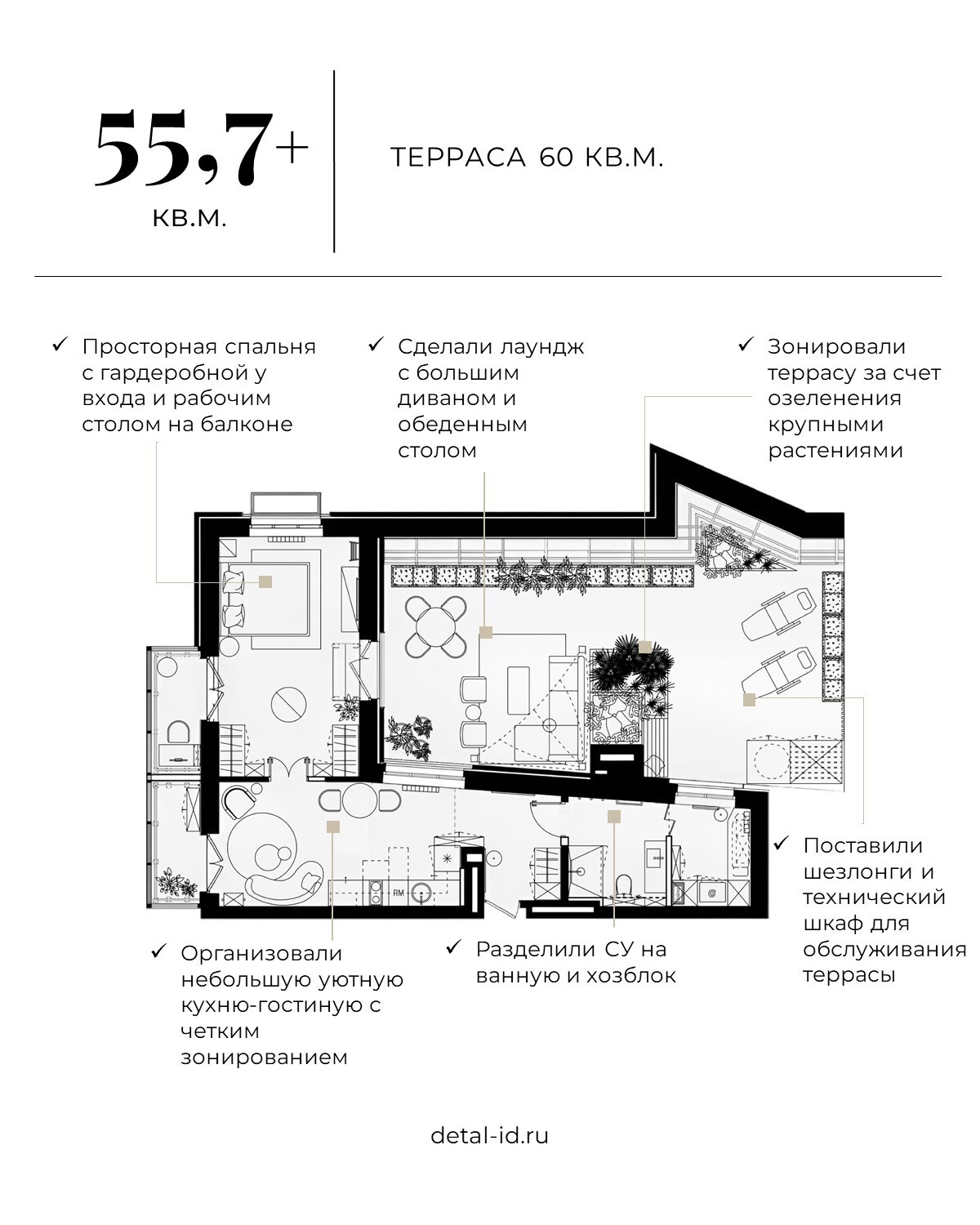 Планировка двухкомнатной квартиры с террасой