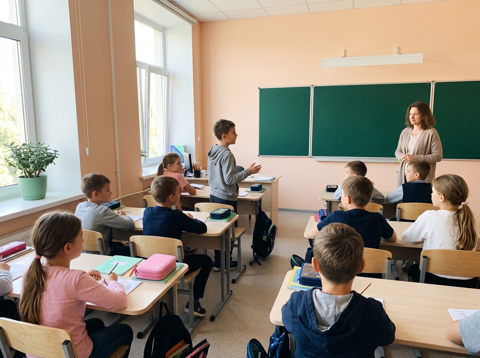 Четырнадцать человек на уроке