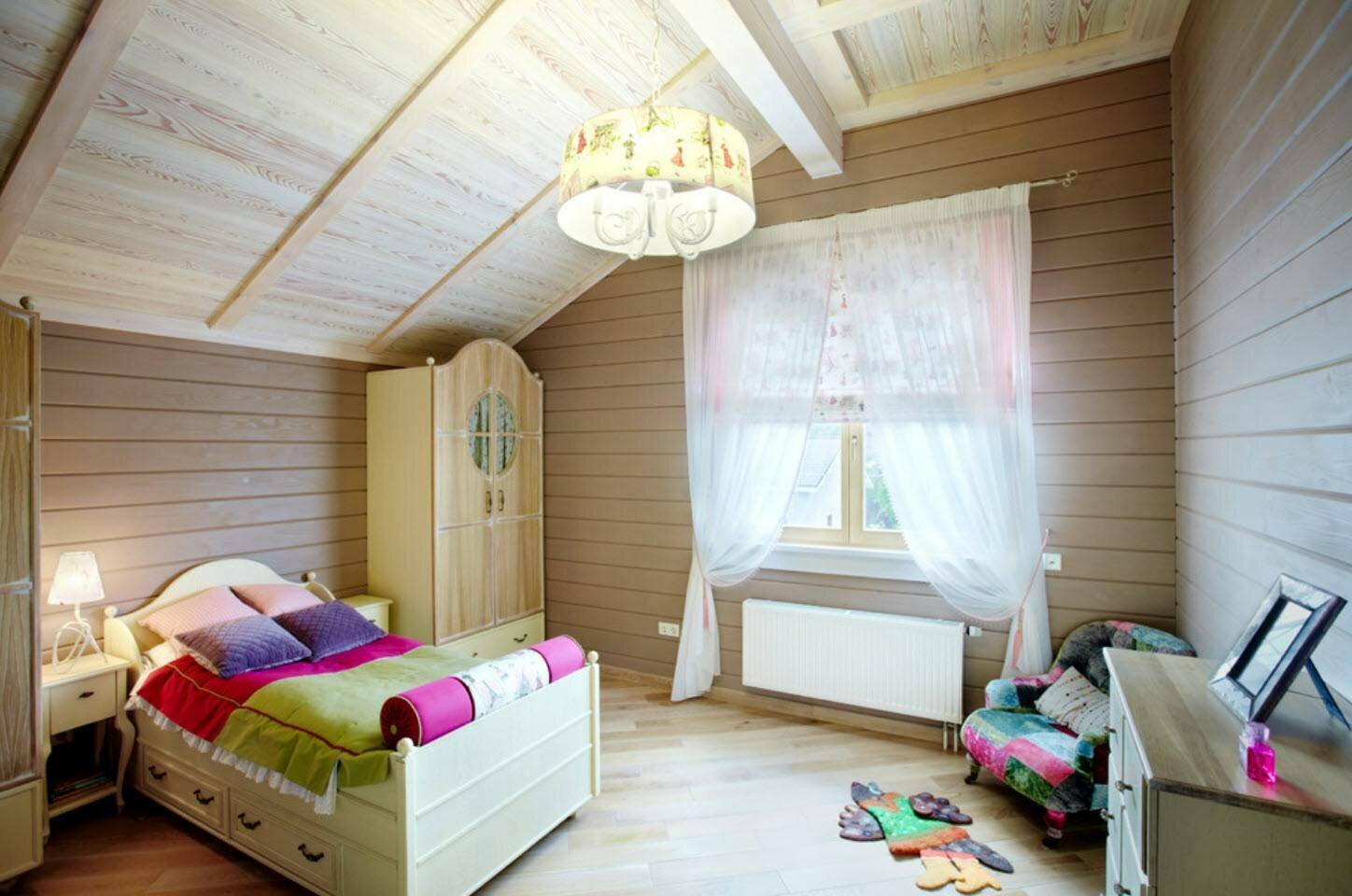 Спальня в стиле Прованс в доме из клееного бруса