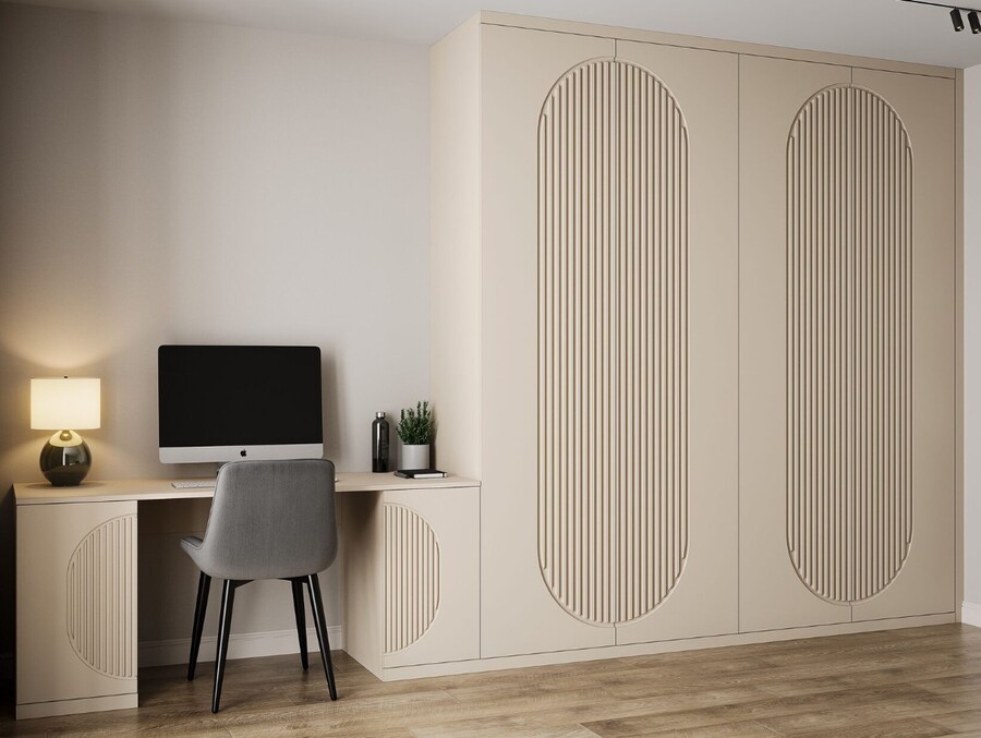 Элегантная неоклассическая фрезеровка для шкафа в спальню.