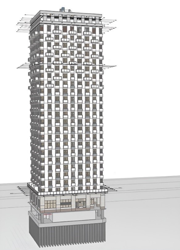 Архитектурные решения блок-секции, смоделированной в Renga Professional