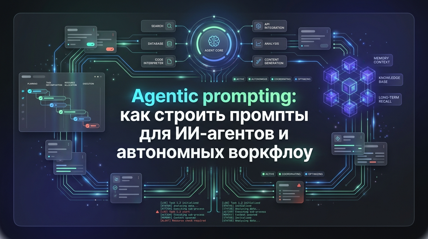Что такое agentic prompting и как написать системный промпт для ИИ-агента. 4 архитектурных паттерна, 5 ошибок и готовые шаблоны с примерами использования.