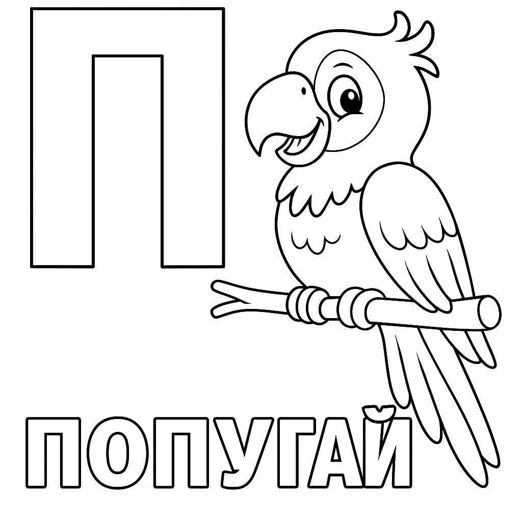 Раскраска буква «П» — скачать и распечатать бесплатно для детей П-попугай
