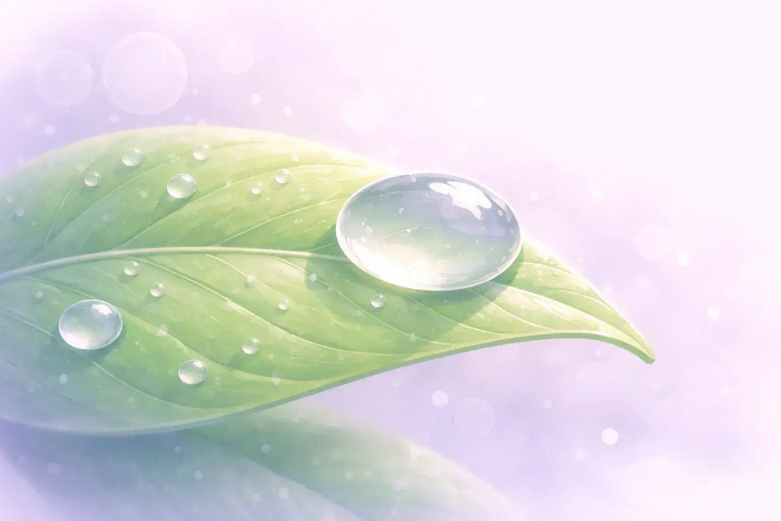 Прозрачная капля геля на ярко-зеленом листе растения, макросъемка