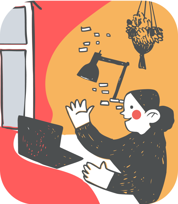 иллюстрация нарисованная преподаватель с компьютером в учебном классе