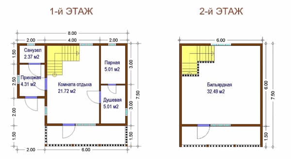 Проект бани 7 на 7 с террасой