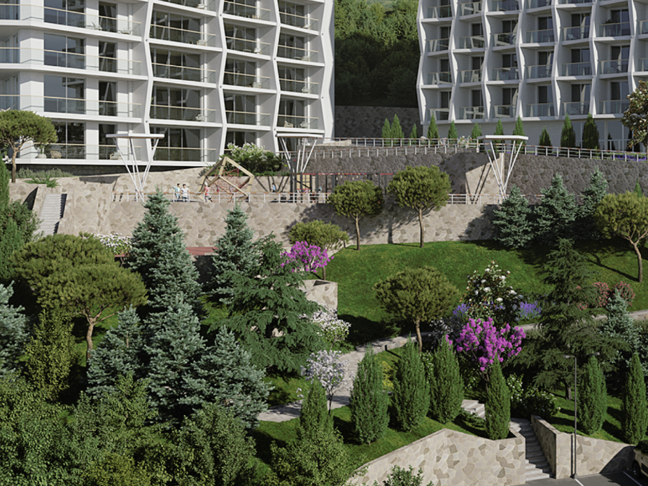 Благоустроенная территория апартаментов