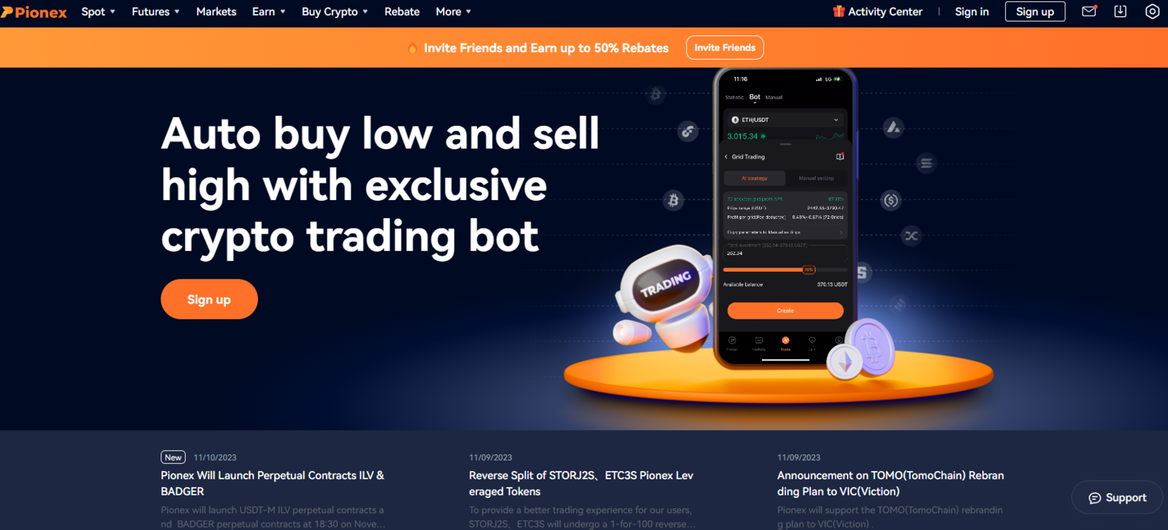 Pionex trading bot official website