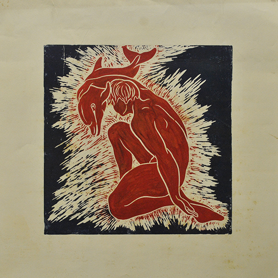 engraving linocut Nude