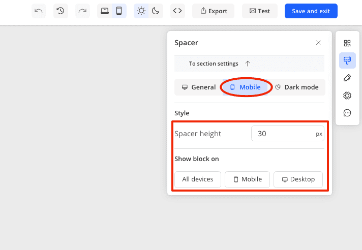 Change the height for spacer in mobile mode