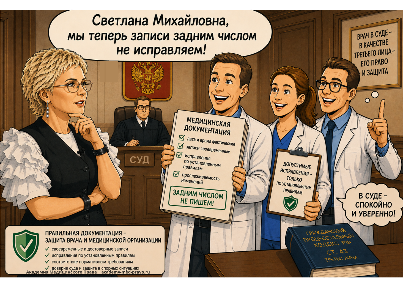 Своевременные записи, исправления по установленным правилам