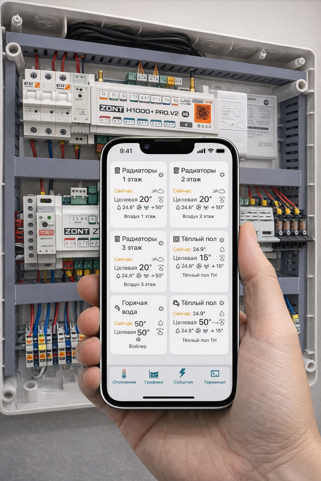 Щит автоматики ZONT и управление системой