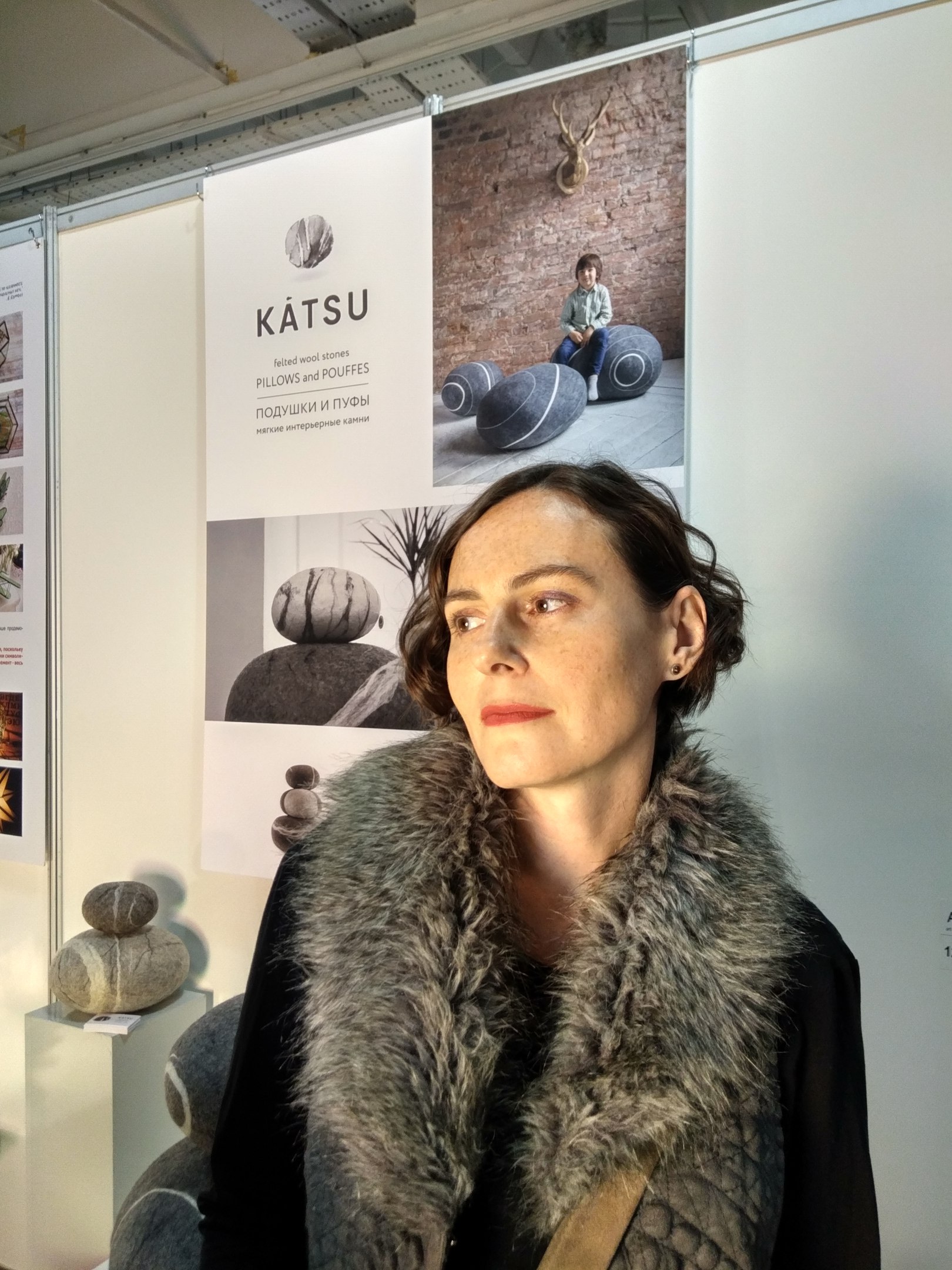 Designer of KATSU felted woolen interior stone poufs at the design biennial