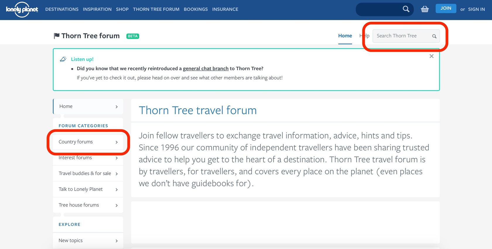 Пример интерфейса Thorn Tree Forum для изучающих английский туристов