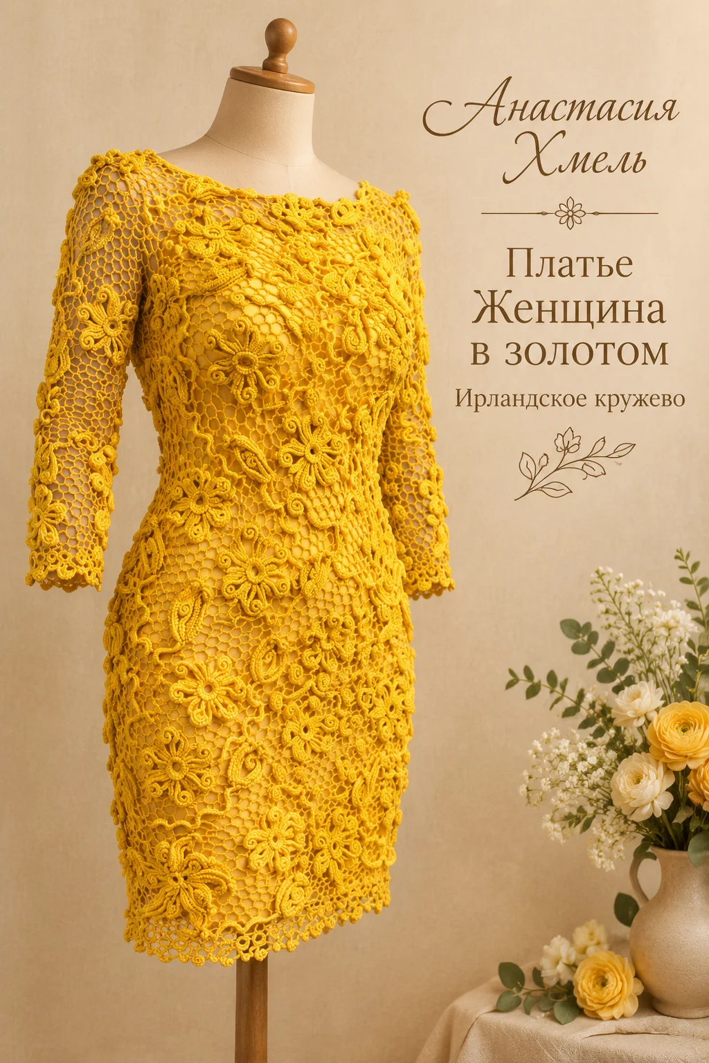 Платье Женщина в золотом Ирландское кружево Анастасии Хмель