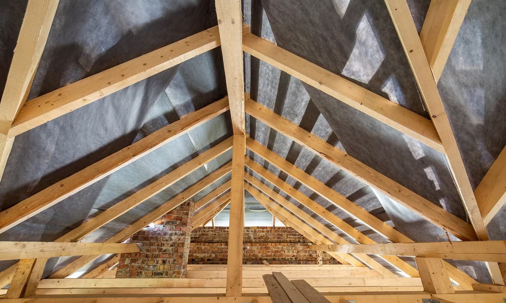 Wooden beams in a loft conversion