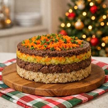 Печеночный пирог для собак с овощами и кашей DOGMAX Рацион 2 на деревянной доске, праздничное натуральное блюдо для собак