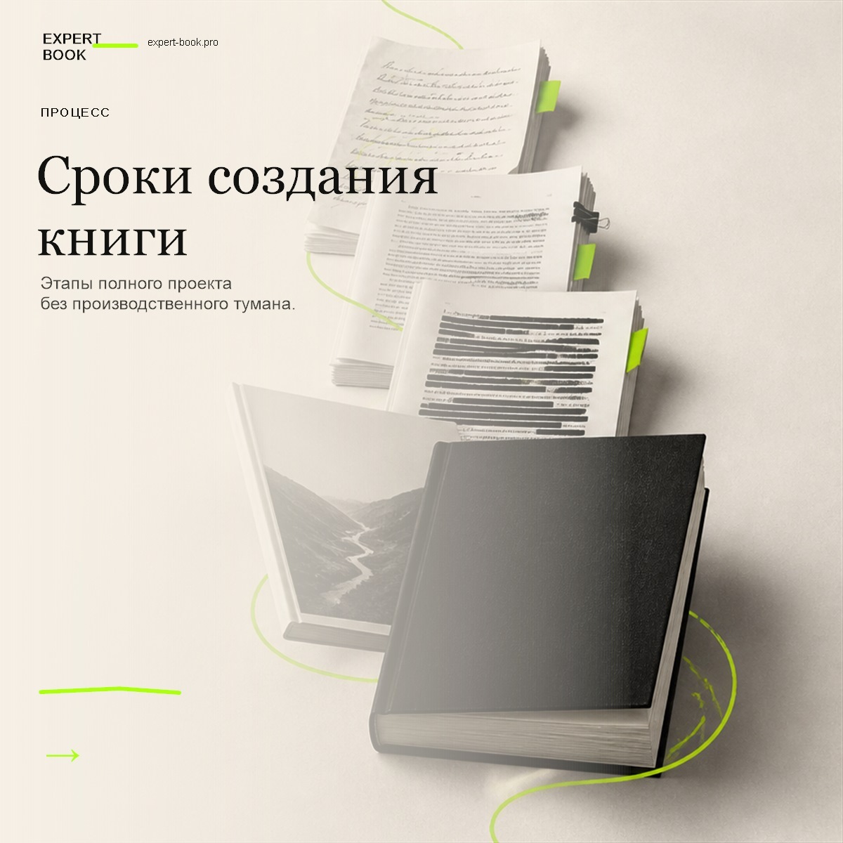Обложка статьи «Как проходит работа над книгой под ключ: этапы и сроки» — Expert Book