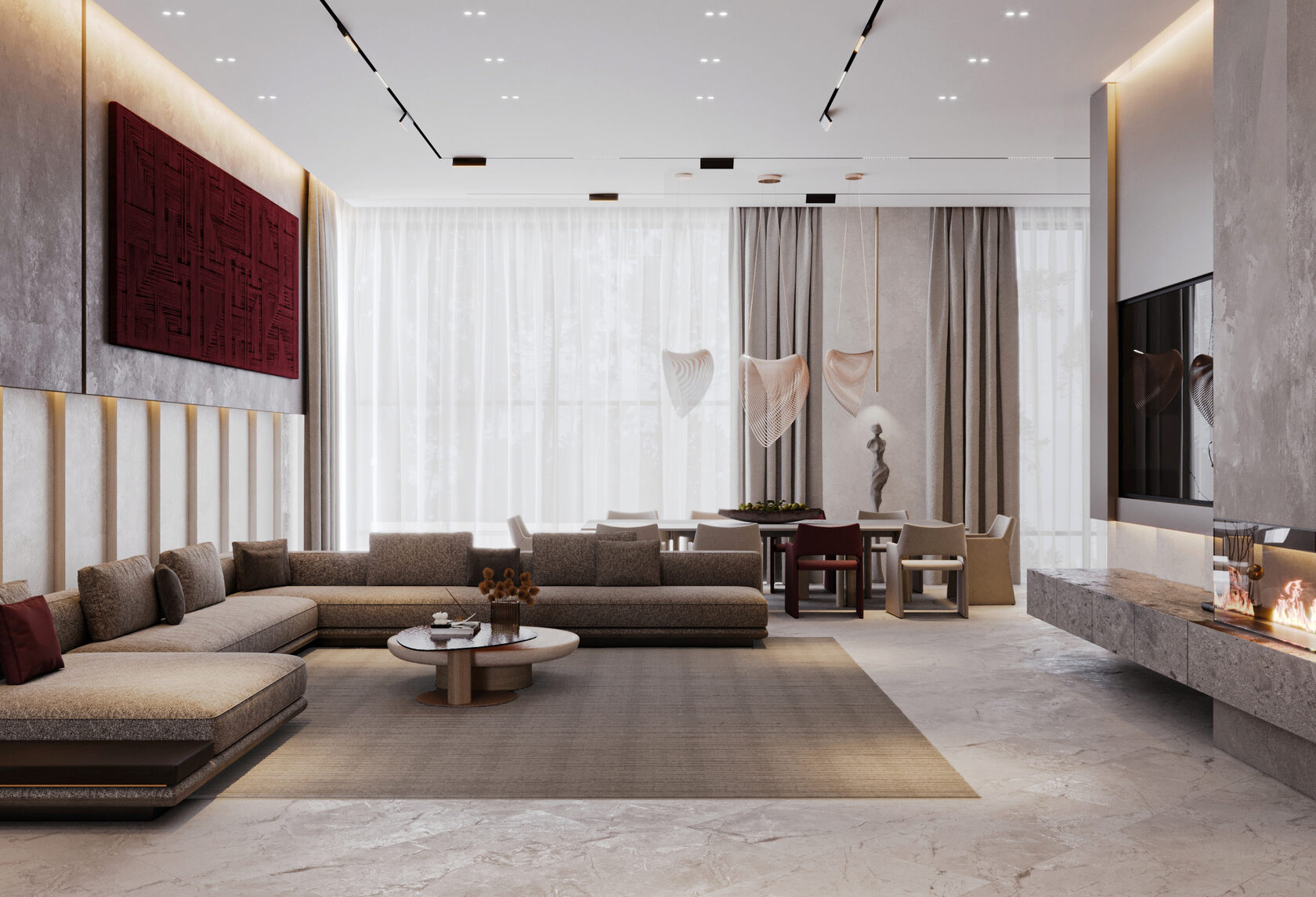 Дизайн столовой с легким современным интерьером