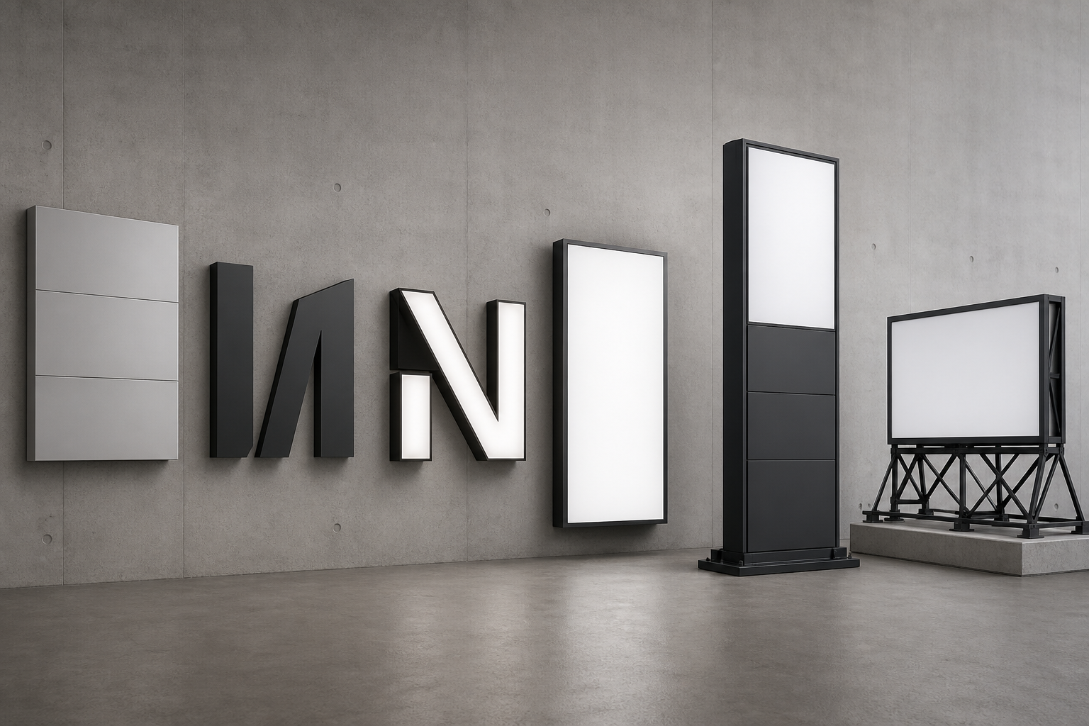 Варианты вывесок и рекламных конструкций для фасада и территории
