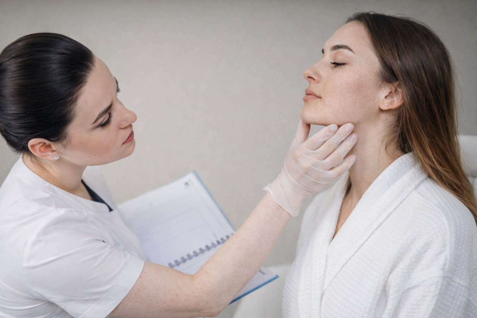 осмотр кожи лица косметологом клиники MODIFIQUE в СПб