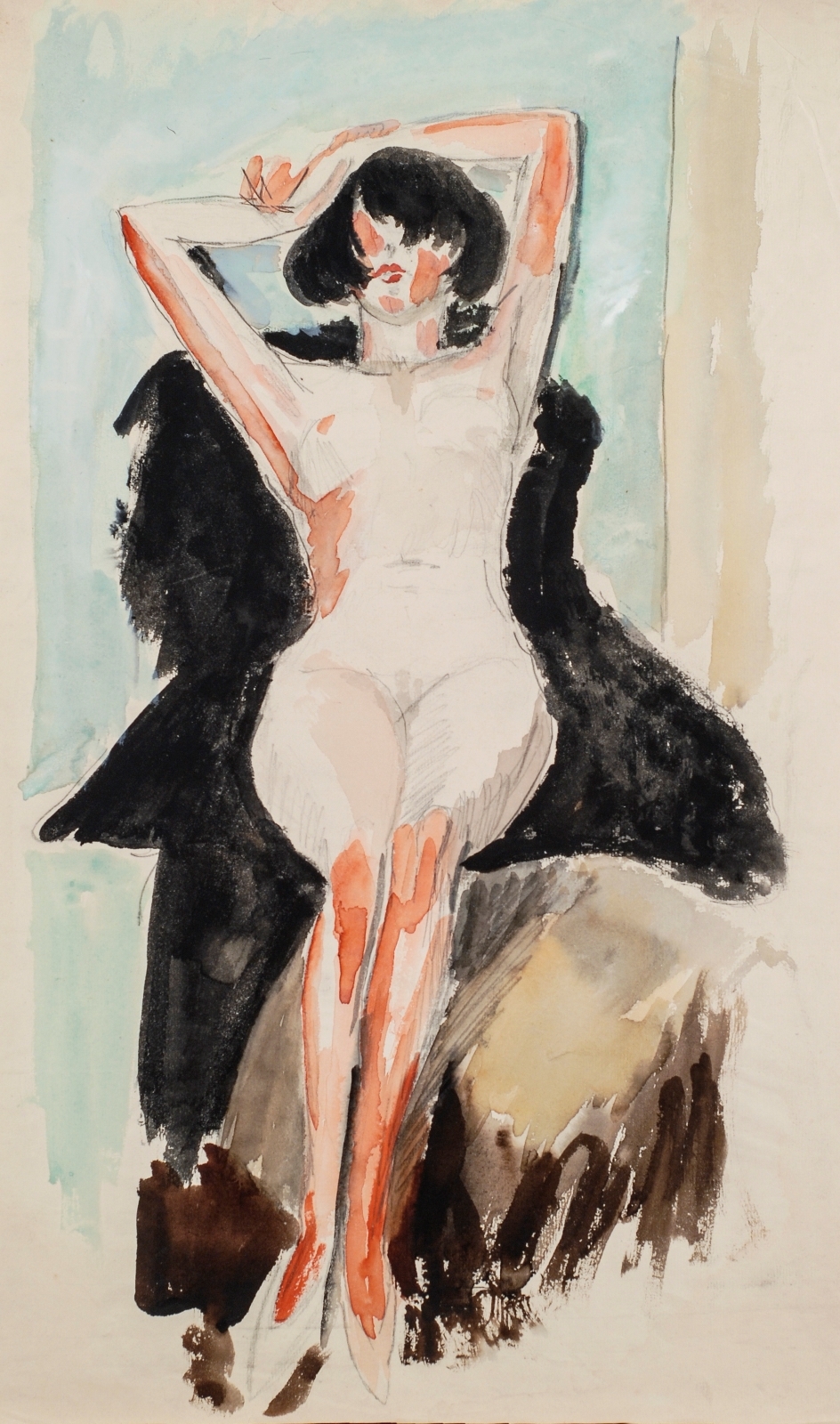 Сидящая обнаженная с поднятыми руками (Лида). Конец 1920-х