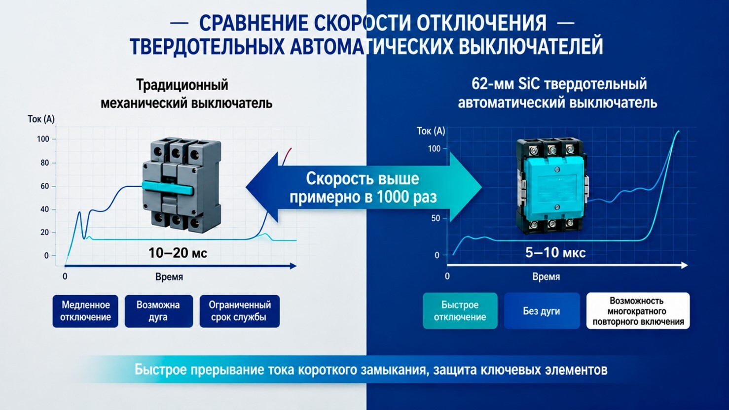 Рис. 3 Сравнение скорости отключения быстродействующих SSCB
