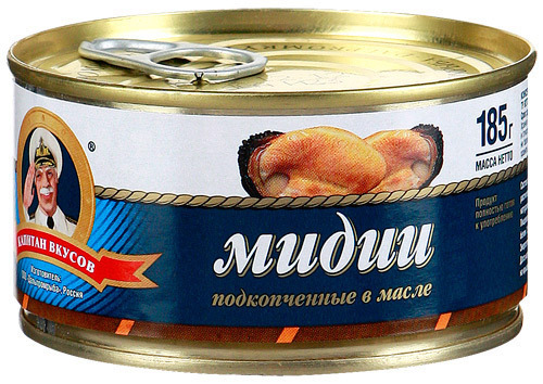 Мидии копченые в масле капитан вкуса с/к жб 185г 1/36 (4607033681082)