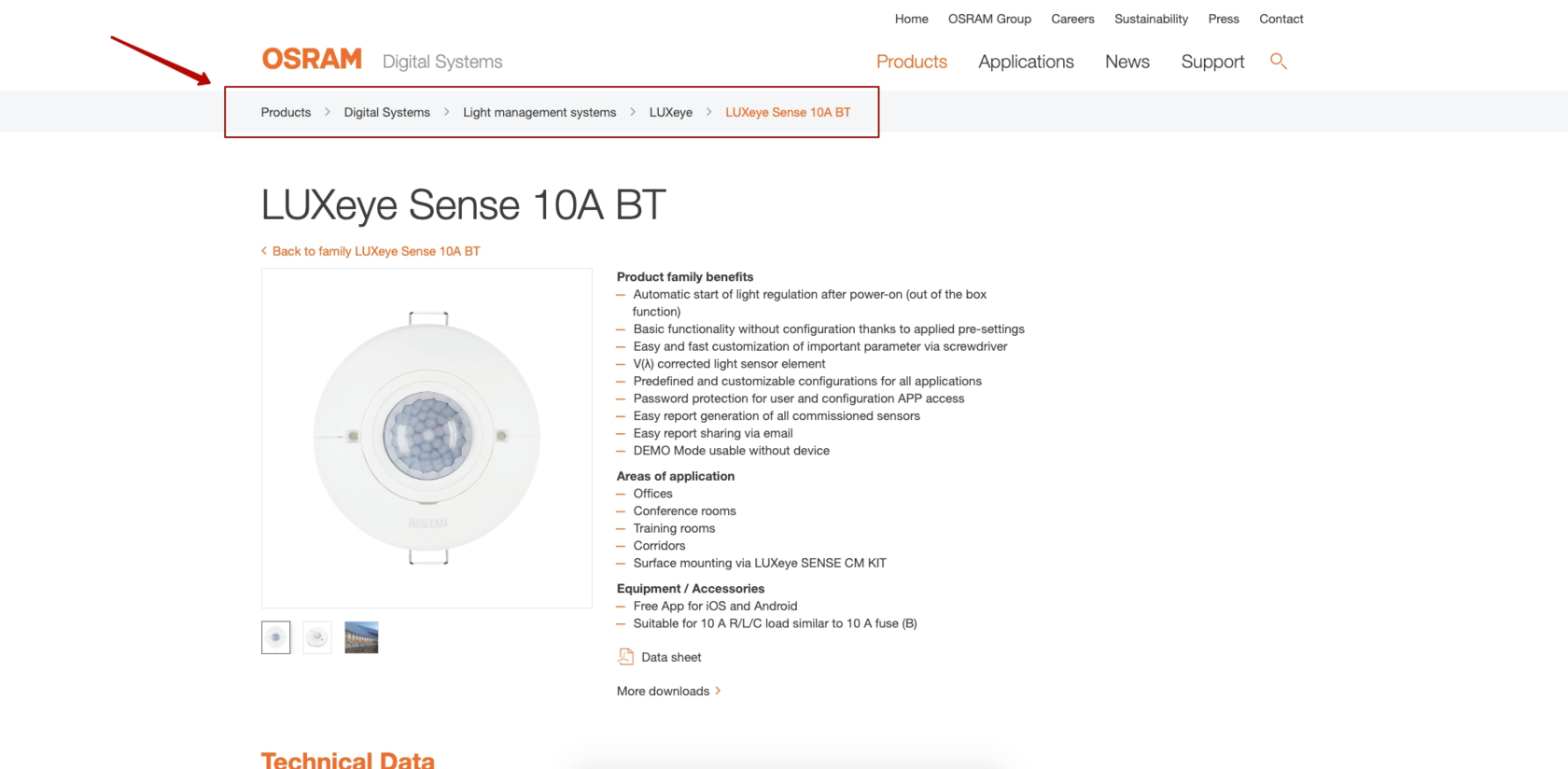 Пример хлебных крошек на сайте