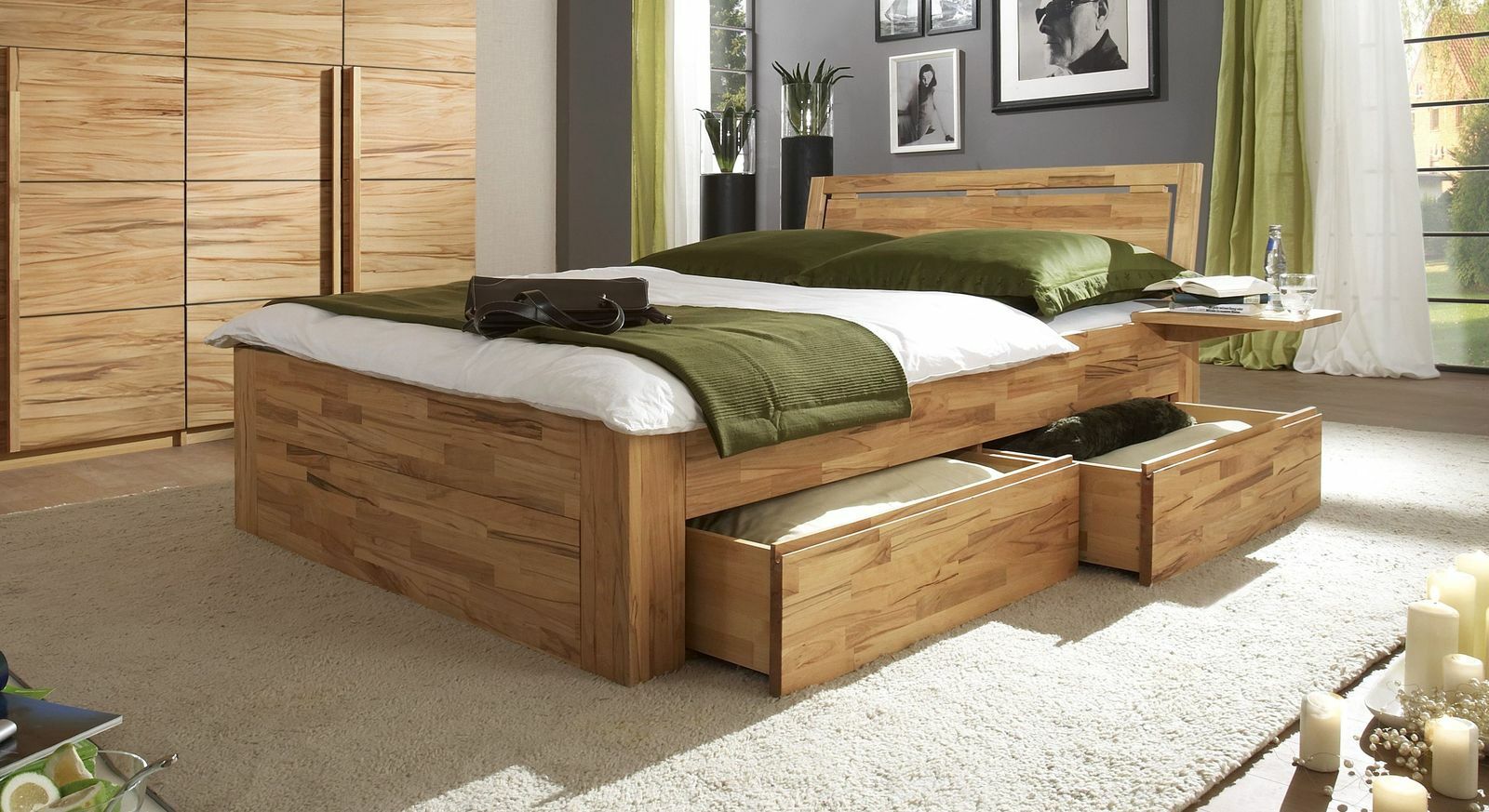 Кровать деревянная двуспальная с ящиками