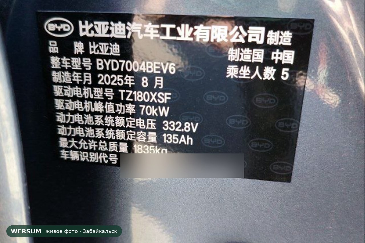 BYD Dolphin: заводская табличка в проёме двери