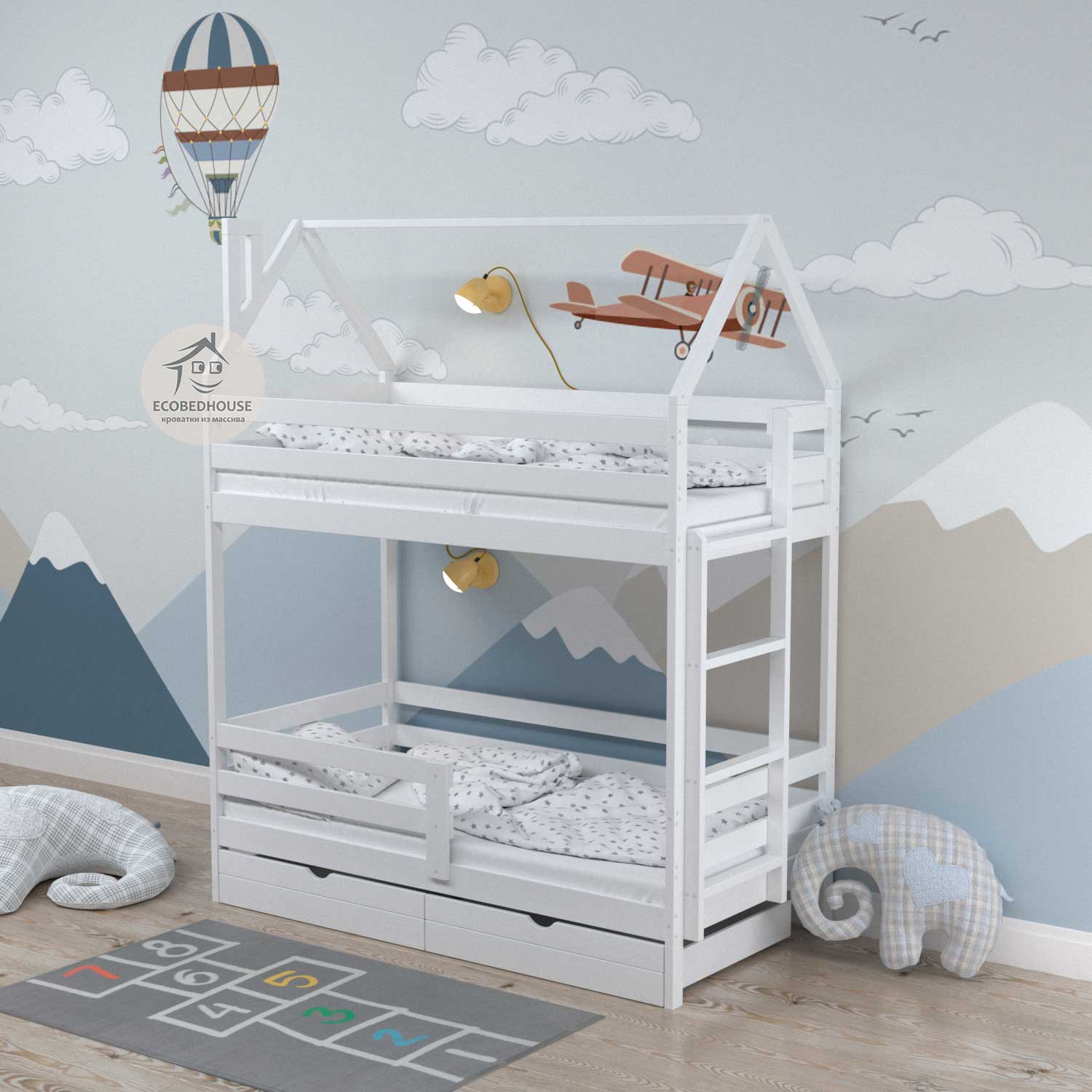 Детская модульная мебель | Двухъярусная кровать Домик Сказка - Сплошной бортик для кроватей Сказка