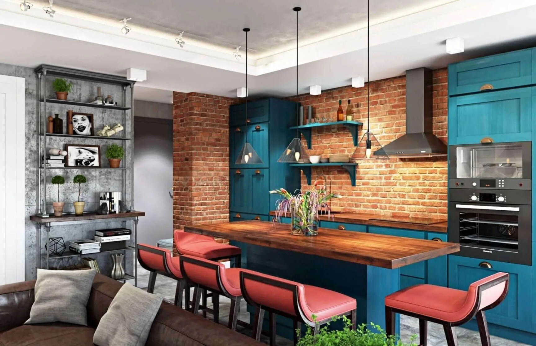 Яркий кухонный гарнитур в стиле лофт
