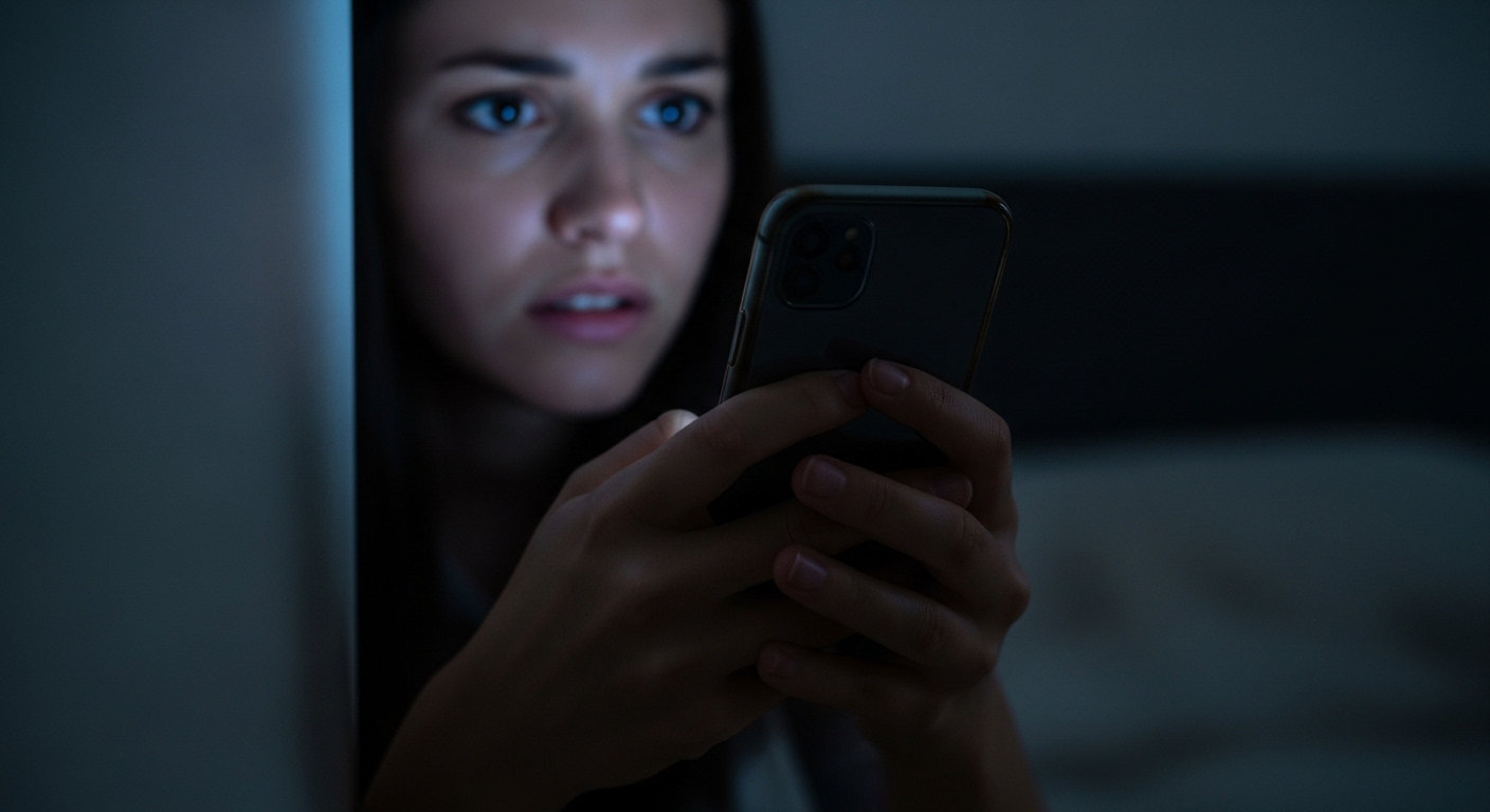 Женщина проверяет телефон партнера в условиях недоверия иллюстрируя чрезмерный контроль и ревность как признак глубокого кризиса отношений