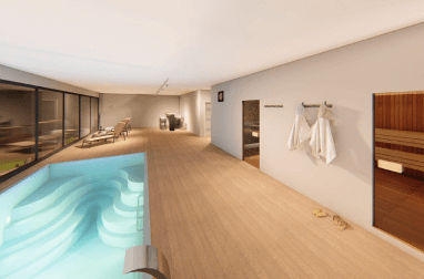 Спа-модуль Дельфинье с бассейном вид на бассейн и сауны