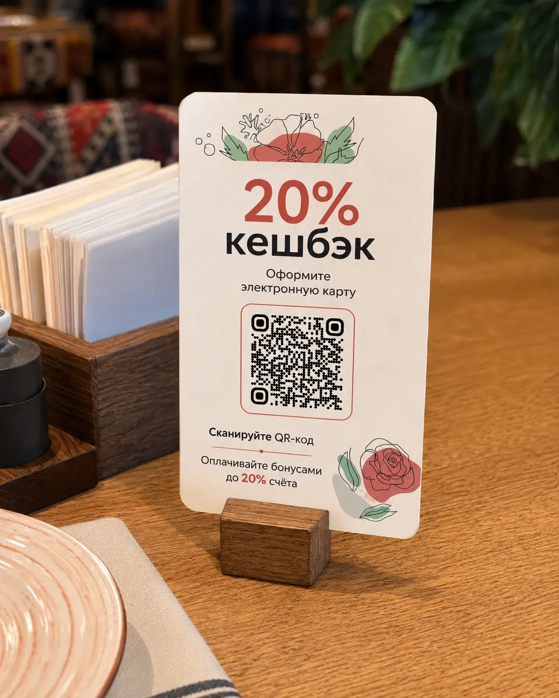 QR-код на столе или у кассы хорошо работает, когда рядом есть понятный оффер: кешбэк, бонусы или подарок за регистрацию