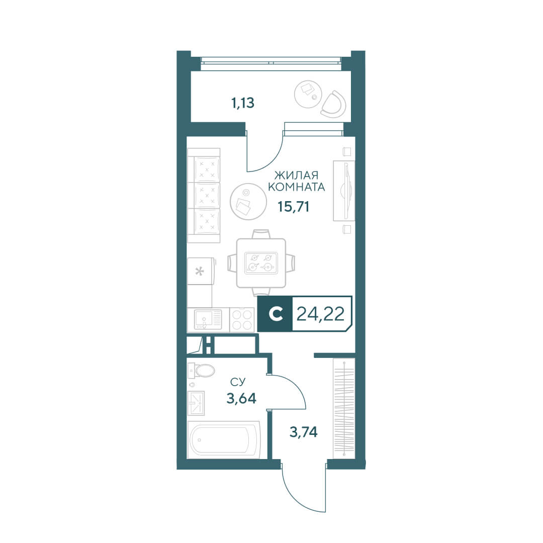 Студия 24,22 м²